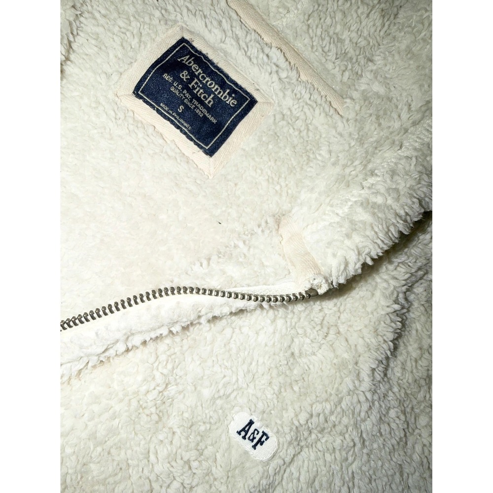 Y2K Vintage Abercrombie & Fitch Cream Sherpa Fleece Full Zip Hoodie Jacket A&F - Picture 5 of 5